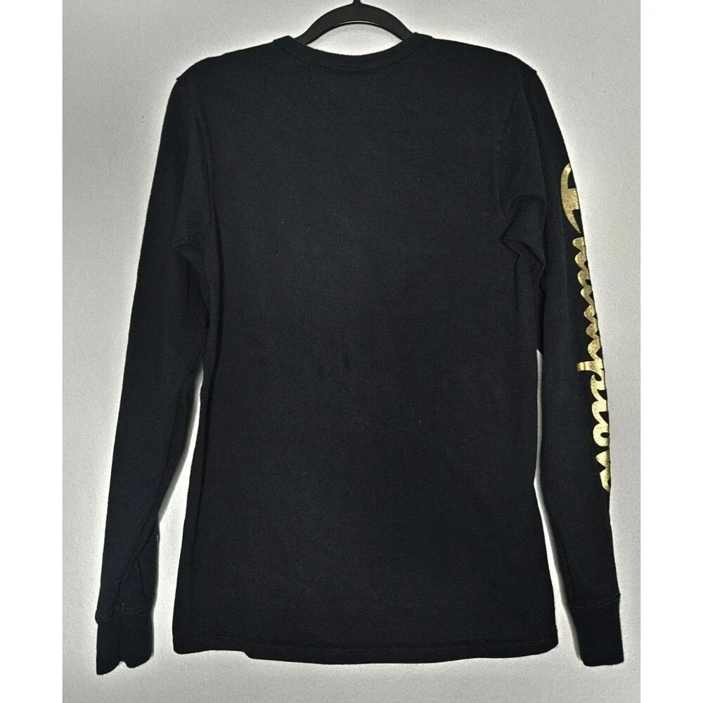 VTG Champion Heritage Long Sleeve Shirt Size Small Black & Gold Logo Crew Neck - Picture 2 of 8